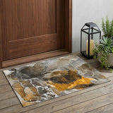3' X 5' Brown and Gray Abstract Washable Non Skid Indoor Outdoor Area Rug