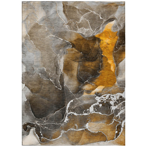 5' X 8' Brown and Gray Abstract Washable Non Skid Indoor Outdoor Area Rug