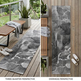 8' Runner Black Gray and White Abstract Washable Non Skid Indoor Outdoor Runner Rug
