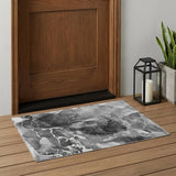 3' X 5' Black Gray and White Abstract Washable Non Skid Indoor Outdoor Area Rug
