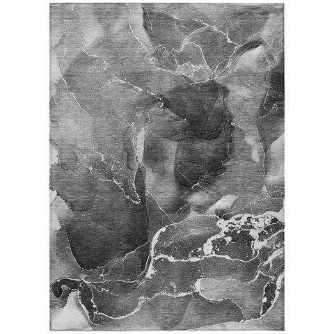 3' X 5' Black Gray and White Abstract Washable Non Skid Indoor Outdoor Area Rug