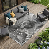 8' X 10' Black Gray And White Abstract Washable Indoor Outdoor Area Rug