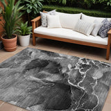 8' X 10' Black Gray And White Abstract Washable Indoor Outdoor Area Rug