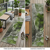 8' Runner Green Abstract Washable Non Skid Indoor Outdoor Runner Rug