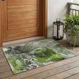3' X 5' Green Abstract Washable Non Skid Indoor Outdoor Area Rug