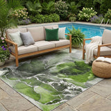 5' X 8' Green Abstract Washable Non Skid Indoor Outdoor Area Rug