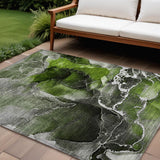 8' X 10' Green Abstract Washable Non Skid Indoor Outdoor Area Rug