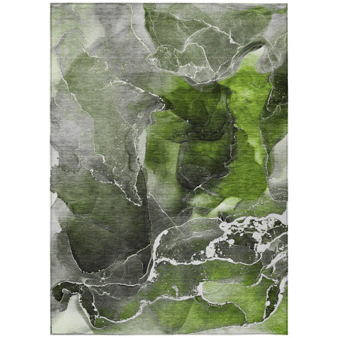 8' X 10' Green Abstract Washable Non Skid Indoor Outdoor Area Rug