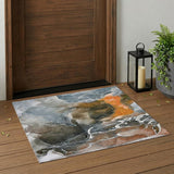 3' X 5' Orange Abstract Washable Non Skid Indoor Outdoor Area Rug