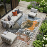 8' X 10' Orange Abstract Washable Non Skid Indoor Outdoor Area Rug