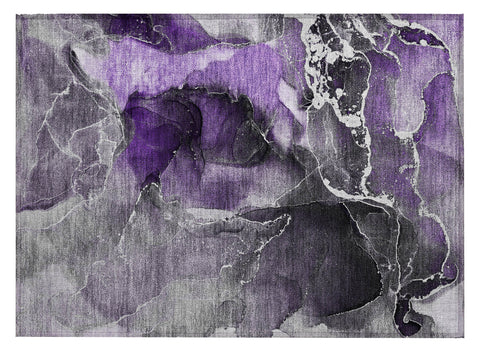 2' X 3' Gray and Purple Abstract Washable Non Skid Indoor Outdoor Area Rug