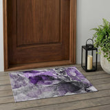 2' X 3' Gray and Purple Abstract Washable Non Skid Indoor Outdoor Area Rug