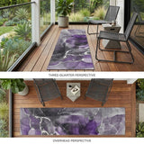8' Runner Gray and Purple Abstract Washable Non Skid Indoor Outdoor Runner Rug