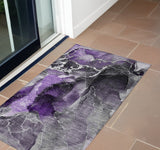 3' X 5' Gray and Purple Abstract Washable Non Skid Indoor Outdoor Area Rug