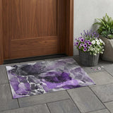 3' X 5' Gray and Purple Abstract Washable Non Skid Indoor Outdoor Area Rug