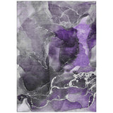 5' X 8' Gray and Purple Abstract Washable Non Skid Indoor Outdoor Area Rug
