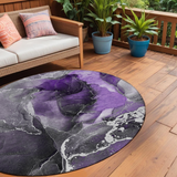 8' Round Gray and Purple Round Abstract Washable Non Skid Indoor Outdoor Area Rug