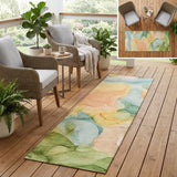8' Runner Blue Abstract Washable Non Skid Indoor Outdoor Runner Rug