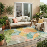 5' X 8' Blue Abstract Washable Non Skid Indoor Outdoor Area Rug