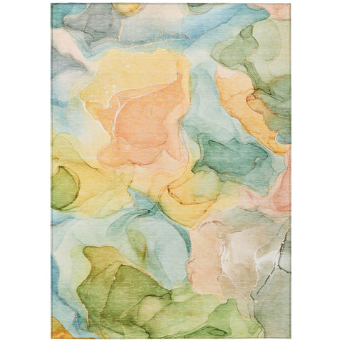 5' X 8' Blue Abstract Washable Non Skid Indoor Outdoor Area Rug