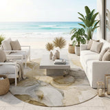 8' Round Brown Round Abstract Washable Non Skid Indoor Outdoor Area Rug