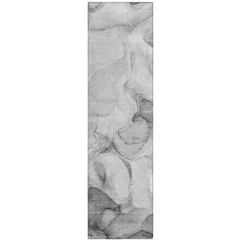 8' Runner Gray Abstract Washable Non Skid Indoor Outdoor Runner Rug