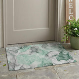 2' X 3' Green Abstract Washable Non Skid Indoor Outdoor Area Rug