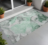2' X 3' Green Abstract Washable Non Skid Indoor Outdoor Area Rug