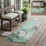 8' Runner Green Abstract Washable Non Skid Indoor Outdoor Runner Rug