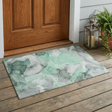 3' X 5' Green Abstract Washable Non Skid Indoor Outdoor Area Rug