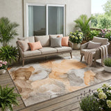 5' X 8' Orange Abstract Washable Non Skid Indoor Outdoor Area Rug