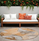 8' Round Orange Round Abstract Washable Non Skid Indoor Outdoor Area Rug