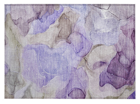 2' X 3' Gray and Purple Abstract Washable Non Skid Indoor Outdoor Area Rug