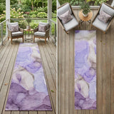 8' Runner Gray and Purple Abstract Washable Non Skid Indoor Outdoor Runner Rug