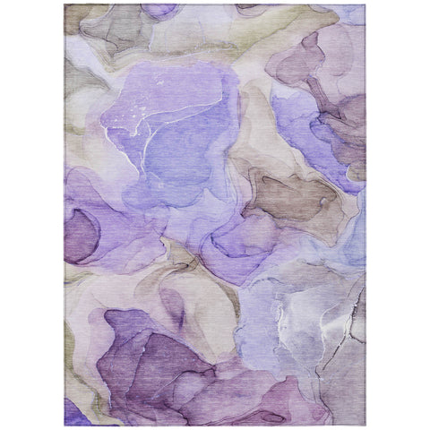 5' X 8' Gray and Purple Abstract Washable Non Skid Indoor Outdoor Area Rug