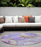 8' Round Gray and Purple Round Abstract Washable Non Skid Indoor Outdoor Area Rug