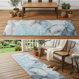 8' Runner Teal Abstract Washable Non Skid Indoor Outdoor Runner Rug