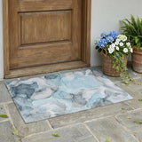 3' X 5' Teal Abstract Washable Non Skid Indoor Outdoor Area Rug