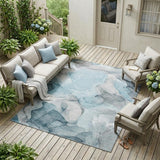 8' X 10' Teal Abstract Washable Non Skid Indoor Outdoor Area Rug