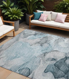 8' X 10' Teal Abstract Washable Non Skid Indoor Outdoor Area Rug