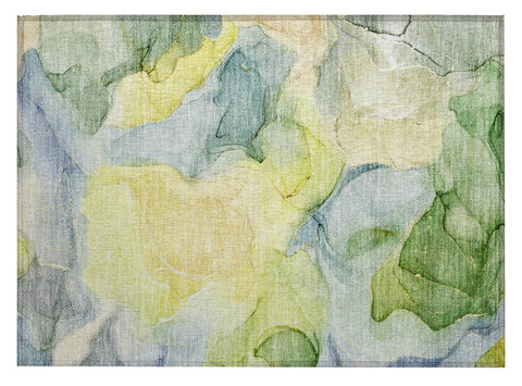 2' X 3' Yellow Abstract Washable Non Skid Indoor Outdoor Area Rug