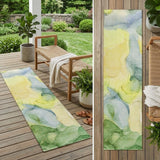 8' Runner Yellow Abstract Washable Non Skid Indoor Outdoor Runner Rug