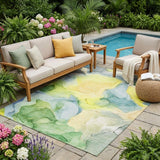 5' X 8' Yellow Abstract Washable Non Skid Indoor Outdoor Area Rug