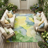 8' X 10' Yellow Abstract Washable Non Skid Indoor Outdoor Area Rug