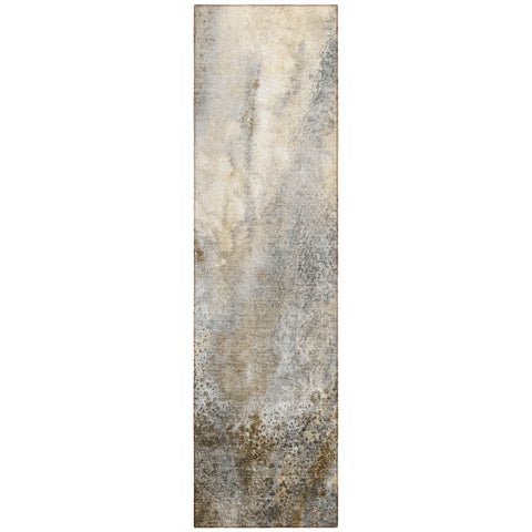 8' Runner Beige Abstract Washable Non Skid Indoor Outdoor Runner Rug