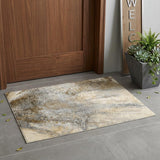 3' X 5' Beige Abstract Washable Non Skid Indoor Outdoor Area Rug