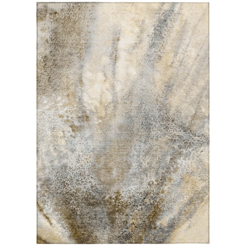 5' X 8' Beige Abstract Washable Non Skid Indoor Outdoor Area Rug