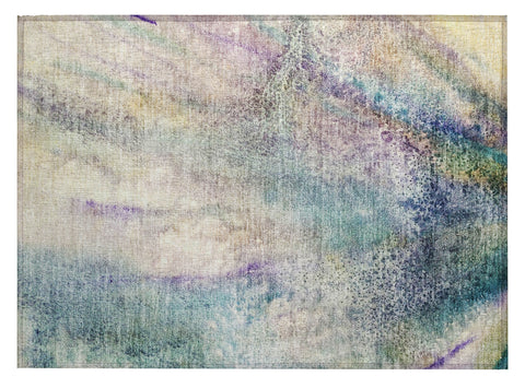 2' X 3' Beige Blue and Gray Abstract Washable Non Skid Indoor Outdoor Area Rug