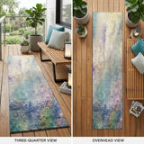 8' Runner Beige Blue and Gray Abstract Washable Non Skid Indoor Outdoor Runner Rug