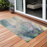 3' X 5' Beige Blue and Gray Abstract Washable Non Skid Indoor Outdoor Area Rug